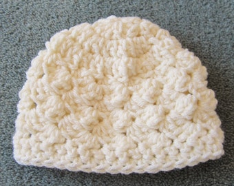 Newborn Crocheted Hat, Off White Baby Beanie