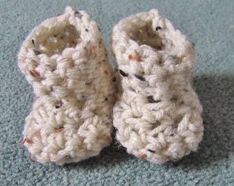 Crocheted Newborn Baby Booties, Baby Boots, Beige Booties, Unisex, Tan