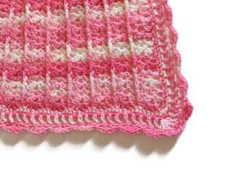 Crocheted Pink and White Baby Blanket