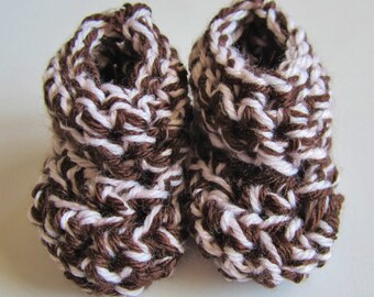 Crocheted  Booties, Newborn, Baby Boots, Pink and Brown Booties, Baby Shower Gift, Photo prop