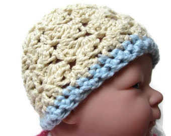 Crocheted Newborn Boy Beanie, Baby Shower Gift, Hospital Hat, Cotton Silk Hat