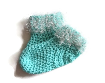 Women's Slipper Socks, Size 5-6, Crocheted Slippers, Mint Green, Thick Socks, Slippers, House Shoes, Bedroom Slippers, Adult Booties