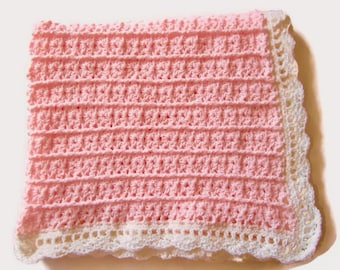 Crocheted Baby Blanket, Pink and White