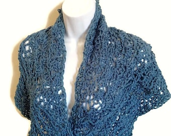 Crocheted Shawl, Blue Wrap, Other colors available