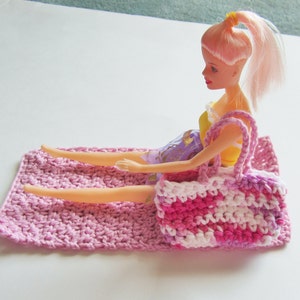 Crochet Doll Towel, Doll Tote, Doll Beach Towel, Cotton Doll Towel, Doll Beach Bag, Gift for Girl, Pink Doll Towel, Doll Accessories