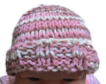 Newborn Knit Hat, Pink and Brown Baby Hat, Beanie, Girl, Hospital Hat, Neapolitan