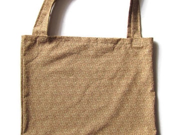 Large Cotton Shopping Bag, Tote with Brown Leaves Print, Market Bag