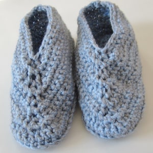 Crocheted Children&#39;s Slippers, Youth Size 1, Blue and Grey, Bedroom Slippers, House Shoes, Kid&#39;s Slippers