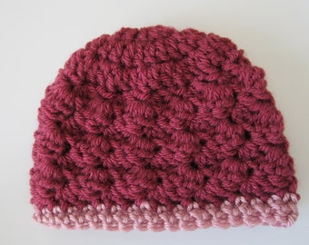 Baby Girl Hat, Crocheted, Size 0-3 Month, Pink, Beanie, Baby Shower Gift
