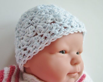 Crocheted Baby Hat, Size Newborn, Blue Beanie, Hospital Hat