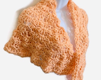 Crocheted  Peach Shawl, Wrap, Gift for Women