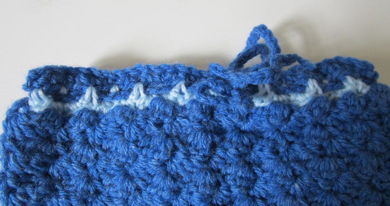 Crocheted Blue Baby Pants, Size 0-3 Month, Baby Bottoms, Boy Pants, Drawstring Waist, Baby Shower Gift, Baby Boy Gift, Denim Blue image 2