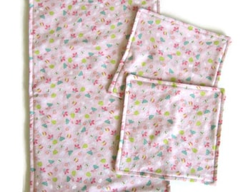 Baby Washcloths and Burp Cloth Set, Baby Wipes, Pink, Girl Baby Gift,  Baby Shower Gift, Reversible Flannel,  2 Ply, Double Sided, Floral