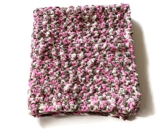 Crocheted Thick and Plush Pink and Brown Baby Blanket