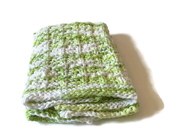 Knit Cotton Dish Towel, Green and White