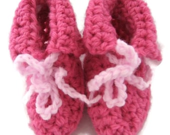 3 to 6 Month Crocheted Pink Baby Booties, Baby Shower Gift