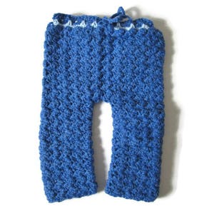 Crocheted Blue Baby Pants, Size 0-3 Month, Baby Bottoms, Boy Pants, Drawstring Waist, Baby Shower Gift, Baby Boy Gift, Denim Blue image 1