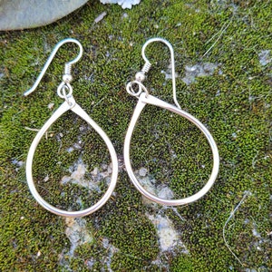 Sterling Silver Hoop Earrings Teardrop Shape