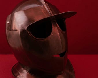 Burgonet hjälm Medeltida forntida rustningshjälm 18GA replika reenactment hjälm