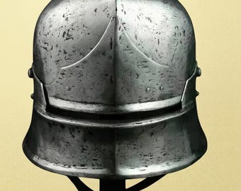 Capacete Sallet medieval alemão em aço martelado de calibre 16