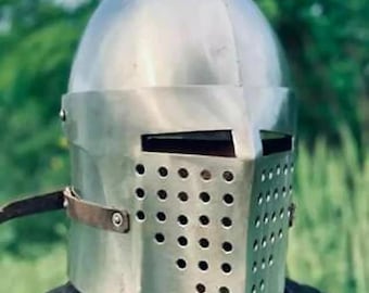 Casco de armadura medieval Barbuta, acero calibre 18, casco de caballero ALFA018