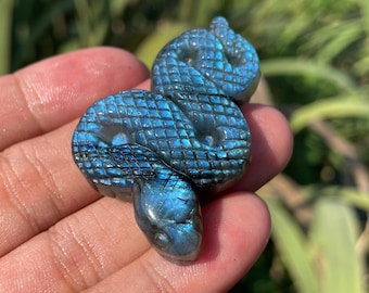 Labradorite Snake Skull: Hand Carved Crystal Cobra, Healing Stone