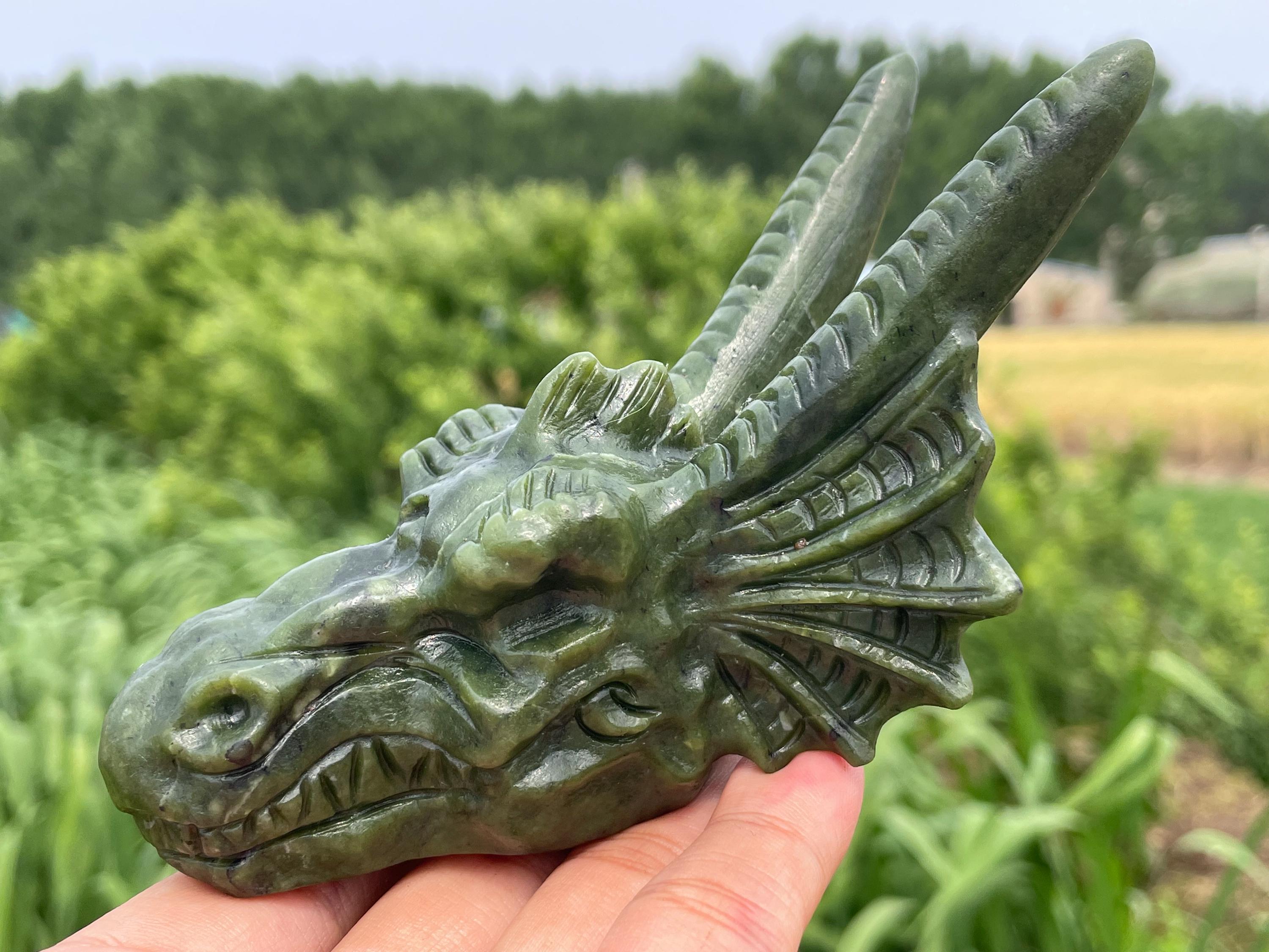 23-24DRAKE JADE Sサイズ Green Jade Dragon Head Crystal Skull, Home Decor - Etsy