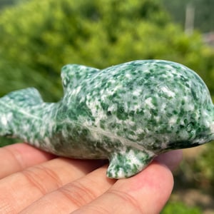 3.4&#39;&#39;+ Natural moss agate dolphin skull Hand carved dolphin,Quartz crystal skull,Crystal dolphin,,Home Decoration Gifts,random 1pc
