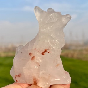 2.5&#39;&#39;Natural white quartz fox skull,Quartz Crystal fox skull,hand carved,crystal fox skull,fox skull,Home Decoration Crystal Gifts 1pc