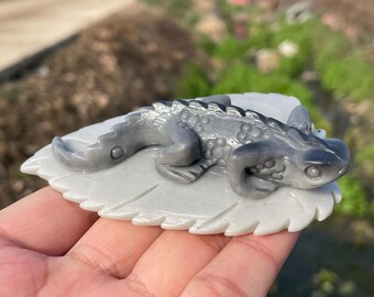 アマゾナイトトカゲの頭蓋骨：クォーツクリスタル彫刻、ホーム