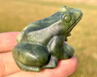 Hand Carved Green Jade Frog: Crystal Skull Home Decor