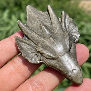 3.5"Natural Gold obsidian fly dragon skull,crystal dragon skull quartz crystal gifts home decoration crystal energy healing 1pc