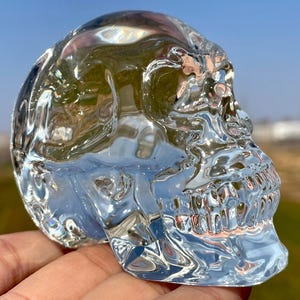 2.9&quot; Clear Glass skull,Quartz Hand Carved Crystal Skull, Quartz crystal skull,Crystal healing ,Crystal gift 1x