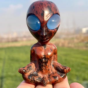 3.1&#39;&#39;Natural red osbidian Alien skull,Crystal Aliens skull,hand carved,crystal Alien skull,Alien skull,Home Decoration Crystal Gifts 1pc