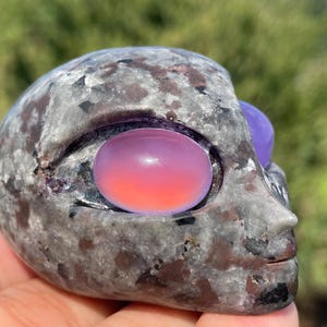 Crâne d&#39;alien en pierre de yooperlite naturelle de 2,3 pouces, crâne d&#39;aliens en cristal, sculpté à la main, crâne d&#39;alien en cristal, crâne d&#39;alien, décoration de la maison en cristal cadeaux/pc