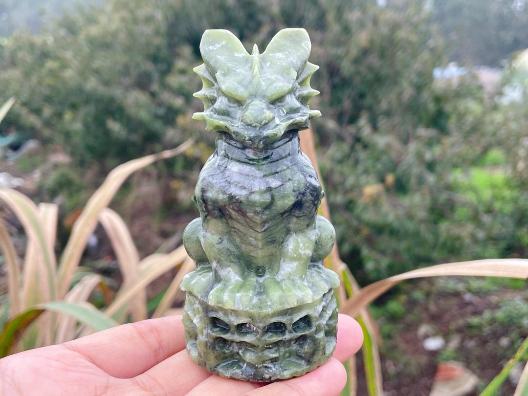 Green Jade Dragon Skull: Crystal Healing Home Decor (3.9
