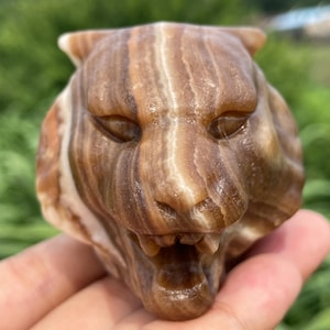 2.2&#39;&#39;+ Natural calcite quartz tiger skull,quartz crystal,hand carved,Crystal Tiger head,Tiger skull,Home Decoration Crystal Gifts