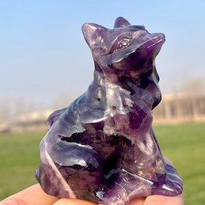 2.5&#39;&#39;Natural Dreamy amethyst Fox skull,Crystal fox skull,hand carved,crystal fox skull,cat skull,Home Decoration Crystal Gifts 1pc