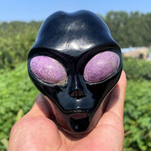 3.9&#39;&#39;Natural Obsidian Alien skull,Crystal Aliens skull,hand carved,crystal Alien skull,Alien skull,Home Decoration Crystal Gifts  AB-14