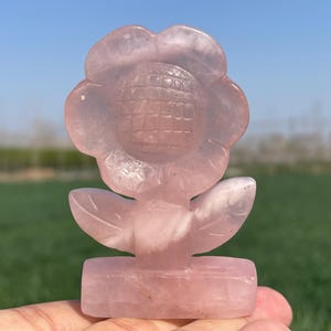 2.6" Girassol de quartzo rosa natural, Caveira de flor de cristal de quartzo, Caveira de cristal de quartzo, Decoração de cristal, Presentes de cristal, Cura de cristal 1 peça