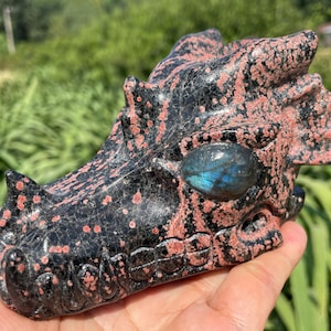 5.3&#39;&#39;+ Plum Blossom Stone dragon head skull,Hand carved dragon,Quartz Crystal dragon skull,Crystal dragon,Home Decoration Gifts,