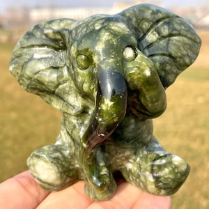 3&#39;&#39; Natural green jade elephant,Crystal skull,hand carved,crystal elephant skull,Quartz skull,Home Decoration Crystal Gifts 1pc