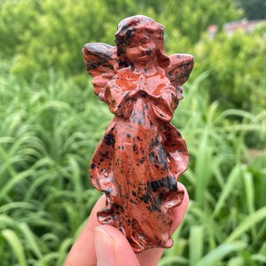 3.9&#39;&#39;Natural Red obsidian Angel,Crystal elf skull,hand carved,Rose crystal angel skull,Elf skull,Home Decoration Crystal Gifts 1pc