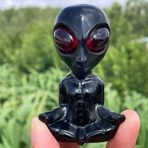 3.1&#39;&#39;Natural Obsidian Alien skull,Crystal Aliens skull,hand carved,crystal Alien skull,Alien skull,Home Decoration Crystal Gifts 1pc
