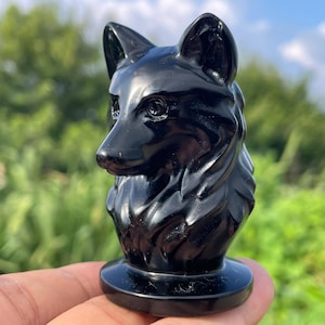 2.4&quot;Natural Obsidian wolf skull,Crystal wolf skull,hand carved,crystal wolf skull,wolf skull,Home Decoration Crystal Gifts 1pc