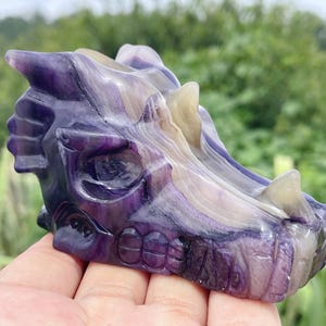 3.7&quot; Natural Fluorite dragon skull,crystal dragon head skull quartz crystal gifts home decoration crystal energy healing AB-13