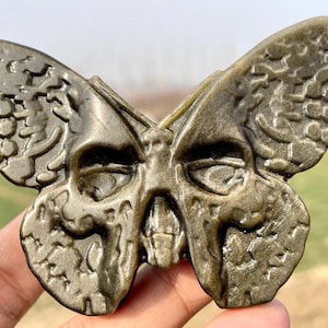 3.1&#39;&#39;Natural gold obsidian butterfly skull,Crystal butterfly skull,hand carved,crystal skull,Home Decoration Crystal Gifts 1pc