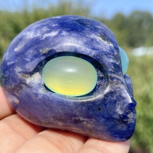 Crâne d&#39;alien en sodalite naturelle de 2,3 pouces, crâne d&#39;aliens en cristal, sculpté à la main, crâne d&#39;alien en cristal, crâne d&#39;alien, décoration de la maison en cristal cadeaux/pc