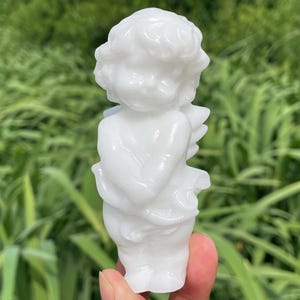 3.9&quot; Natural white jade angel,Hand carved angel baby, quartz Crystal elf skull,Quartz crystal skull,Home Decoration Gifts, random 1pc