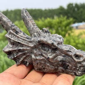 5.3&quot;Natural Yooperlite stone Dragon head skull,crystal dragon skull quartz crystal gifts home decoration crystal energy healing 1pc